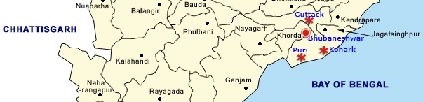 Orissa Map, Orissa Tourist Map