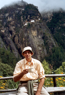 Our Tour Leader Mr. Minglani in front of Tiger Nest - the great attraction of Bhutan.
